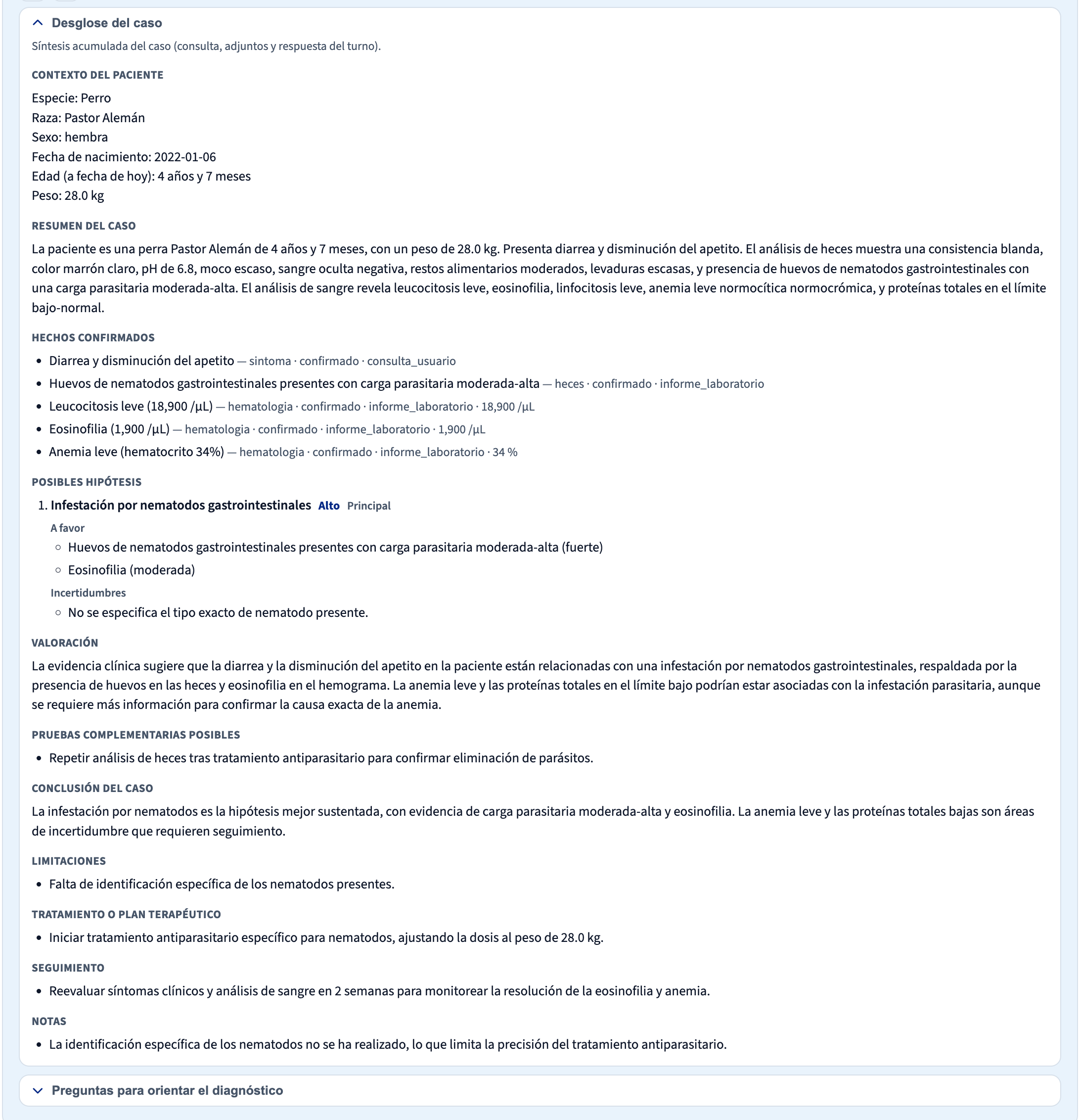 Desglose del caso del asistente