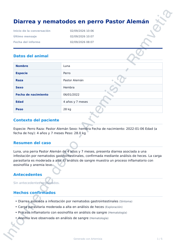 Vista previa del informe veterinario de ejemplo
